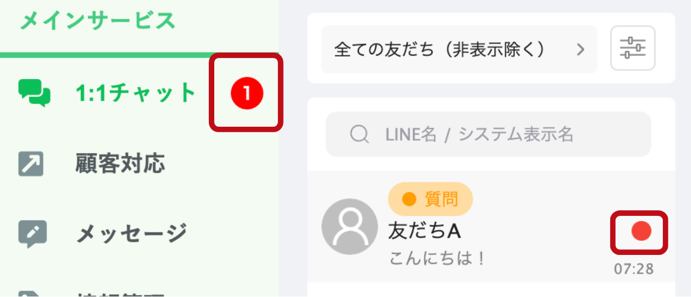 友だちアイコン横の通知バッジ